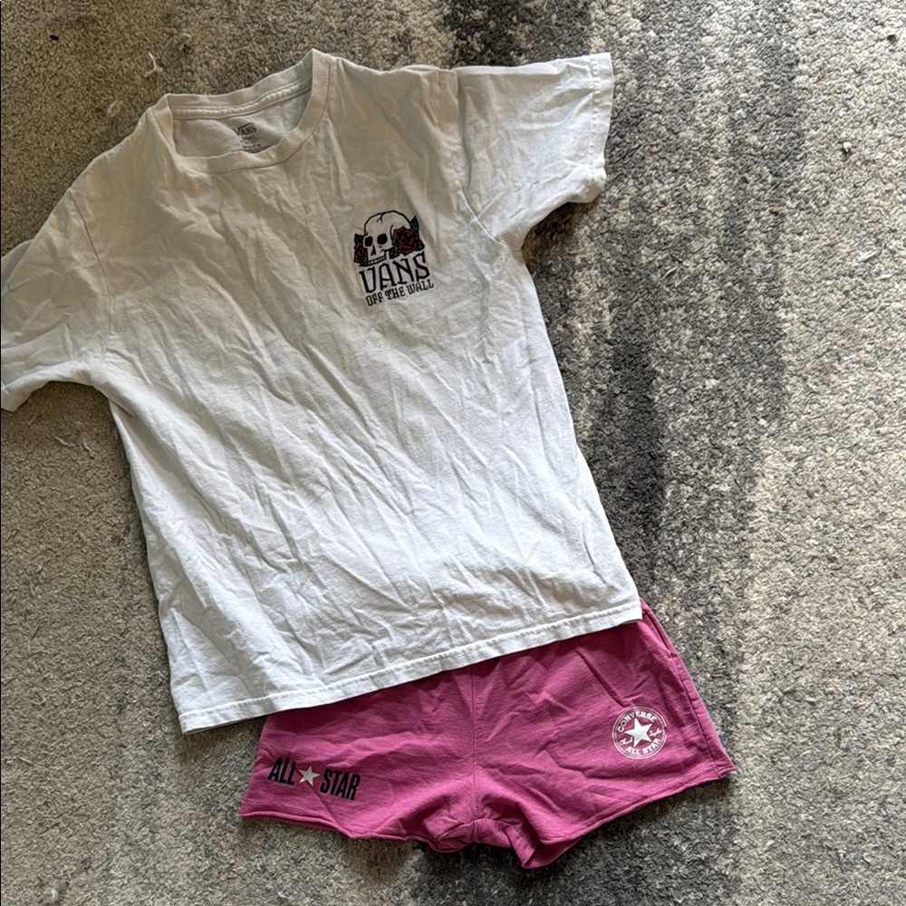 Vans White T-Shirt and Converse Pink Shorts Set